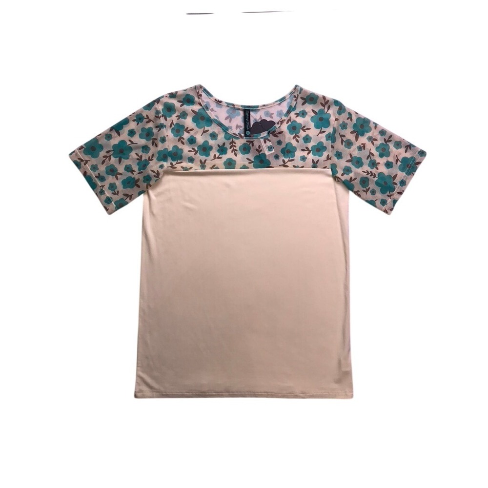 Sterling Kreek Summer In The City Top Womens Small Cream Teal Floral NWT Mesh